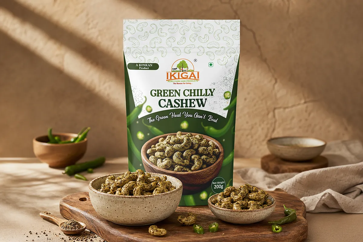 IKIGAI Green Chilli Cashew Packaging Design