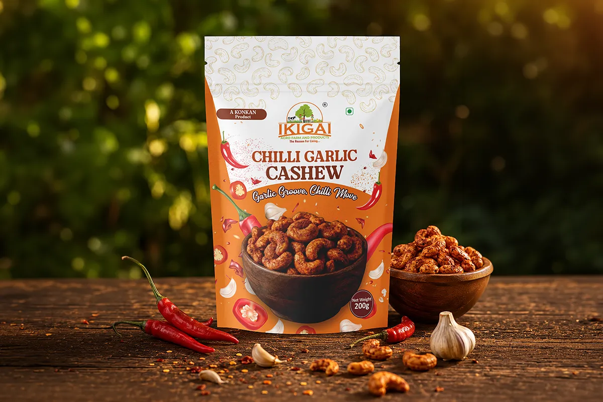 IKIGAI Chilli Garlic Cashew Packaging Design