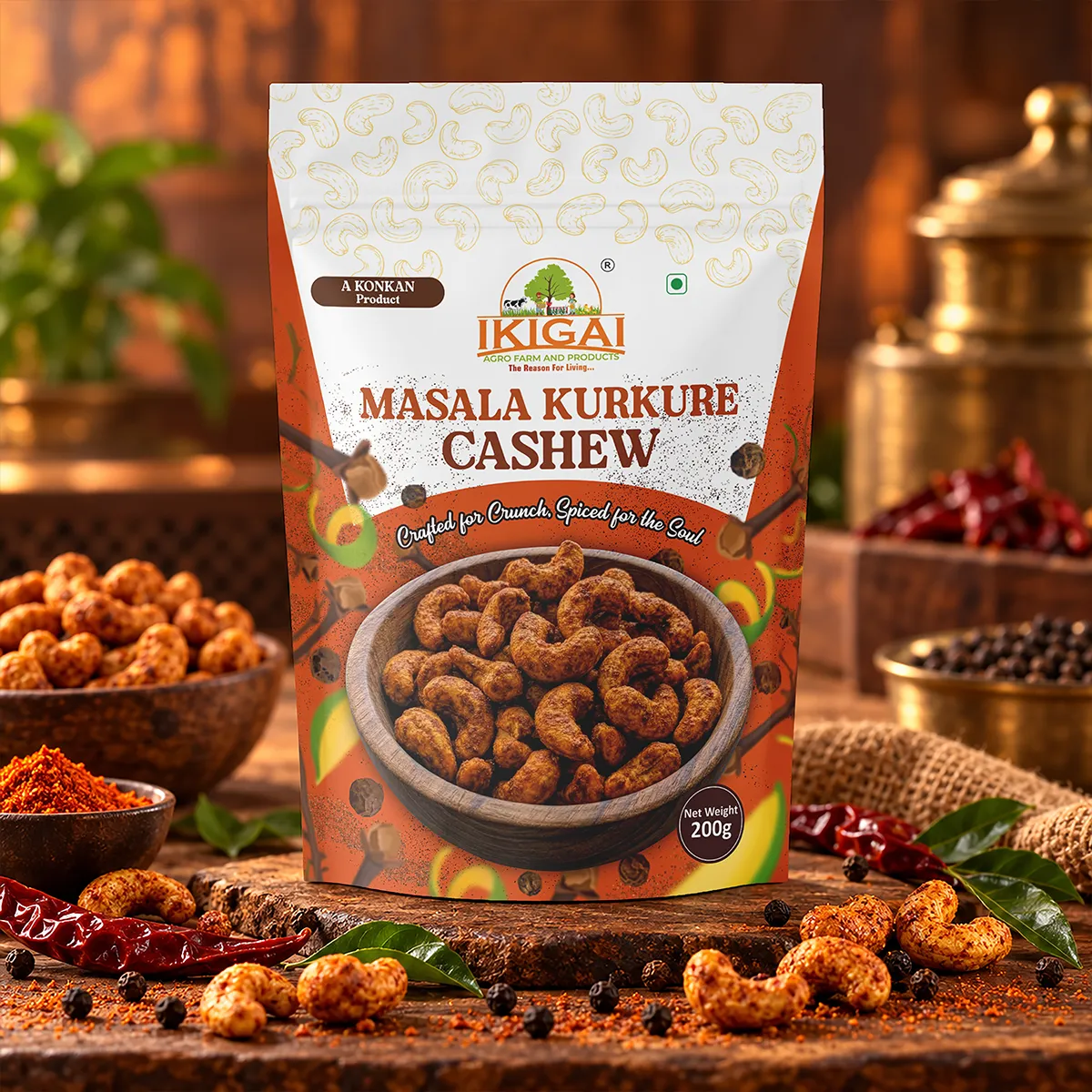 IKIGAI Masala Kurkure Cashew Packaging Design