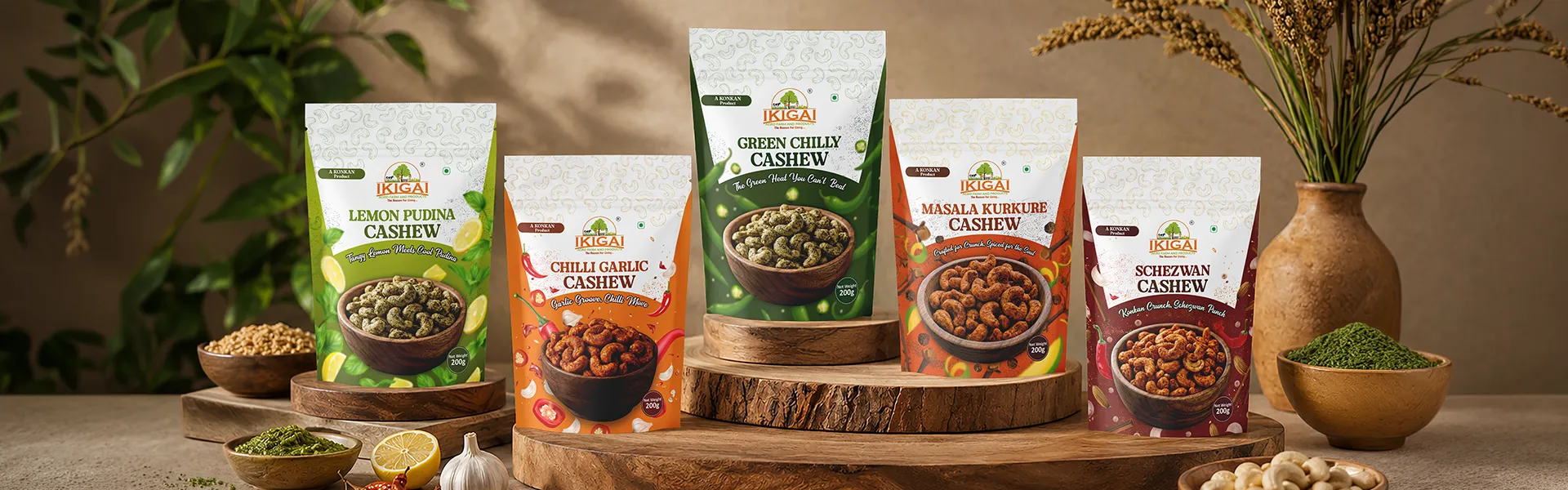 IKIGAI Flavoured Cashew Packaging Range Display