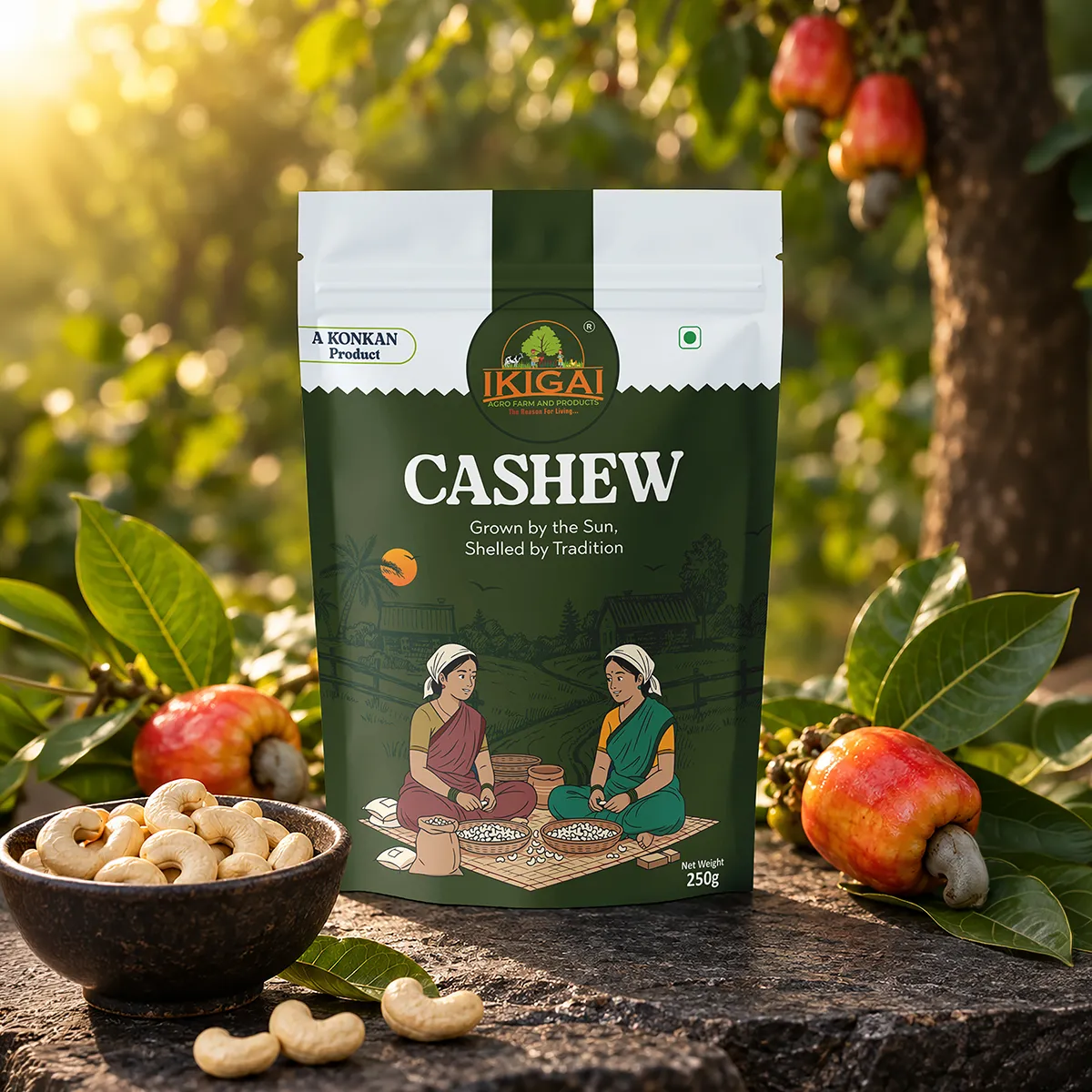 IKIGAI Cashew Packaging with Cashew Fruit and Nuts